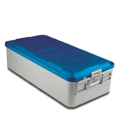 SklarLite Sterilization Container - Full-Size, Standard Lid, Perforated Bottom, 23" x 11" x 6", Blue - 10-4114