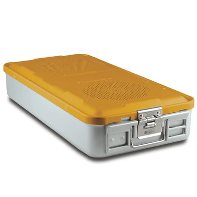 SklarLite Sterilization Container - Full-Size, Standard Lid, Perforated Bottom, 23" x 11" x 4", Yellow - 10-4014 