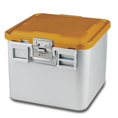 SklarLite Sterilization Container - Half-Size, Safe Lid, Non-Perforated Bottom, 11-1/4" x 11" x 10", Yellow - 10-4718