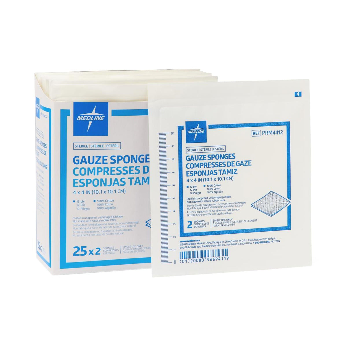 Medline Sterile Gauze Sponge, 4 x 4 Inch, 12-Ply (Case of 600)