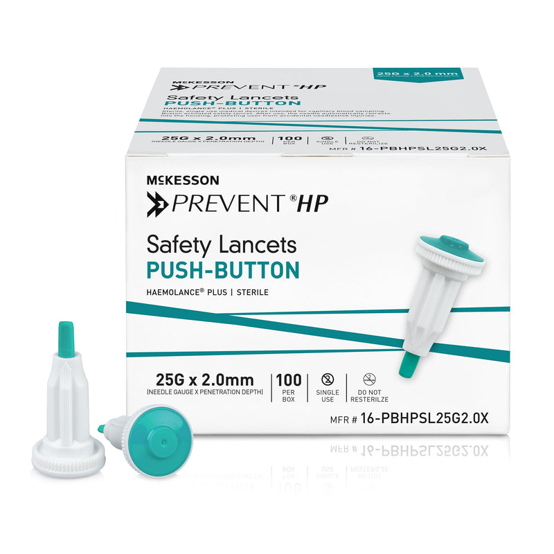 McKesson Prevent HP Push Button Safety Lancet, 25 Gauge, 2.0 mm (Case of 2000)