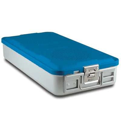 SklarLite Sterilization Container - Full-Size, Standard Lid, Non-Perforated Bottom, 23" x 11" x 4", Blue - 10-4006