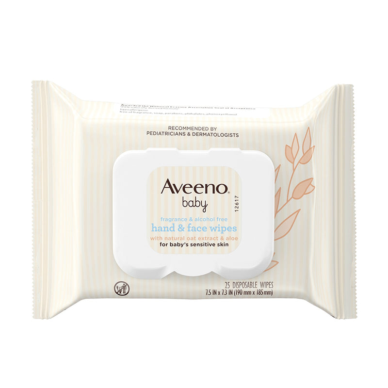 Aveeno Baby Hand and Face Wipes Fragrance Free (Pack of 25)