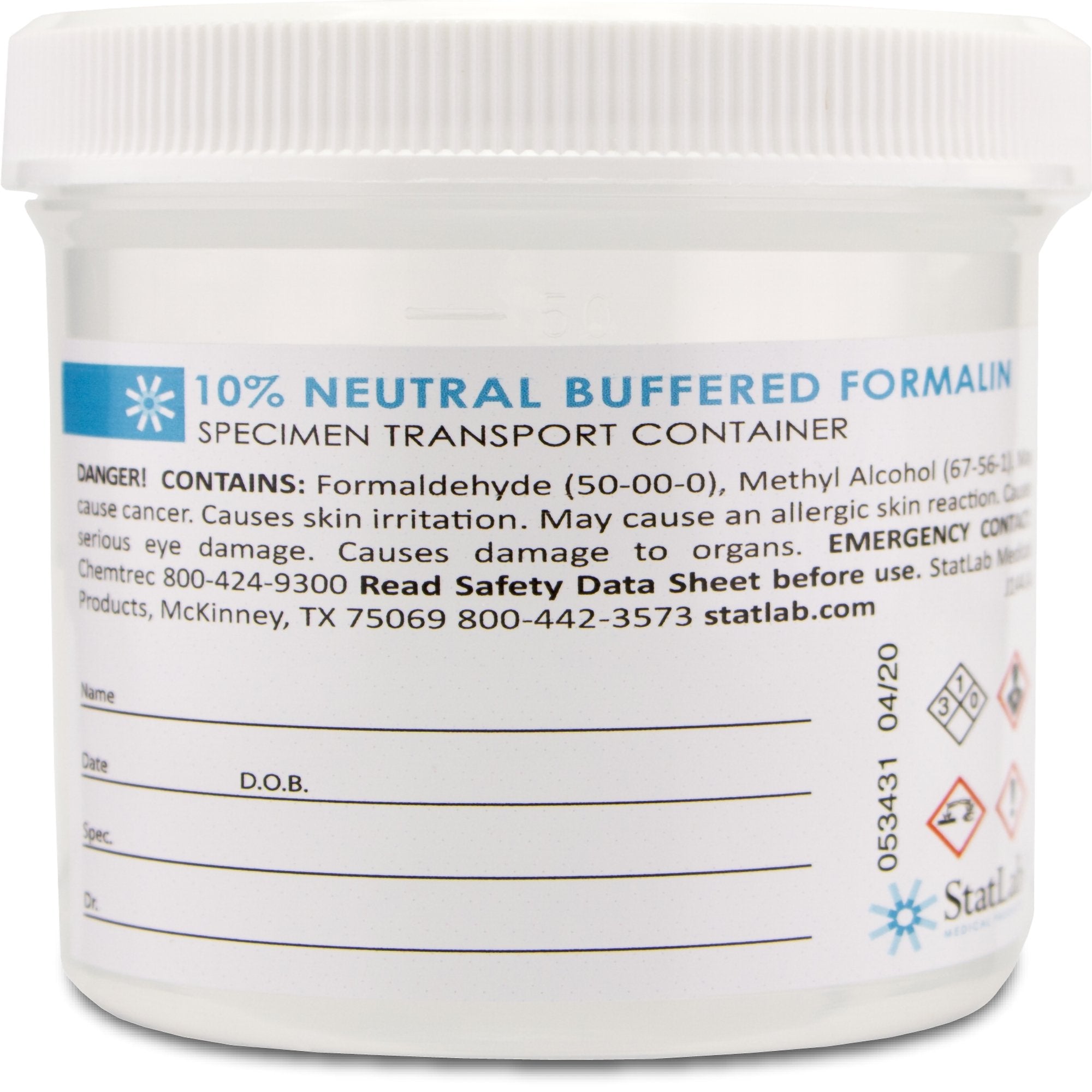 StatLab Medical Products StatLab Prefilled Formalin Container, 90 mL Fill in 180 mL (50/CS) 
