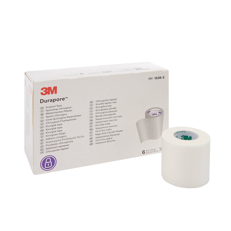 Solventum Corporation 3M Durapore Silk-Like Cloth Medical Tape, 2 Inch x 10 Yard, White (60/CS) 