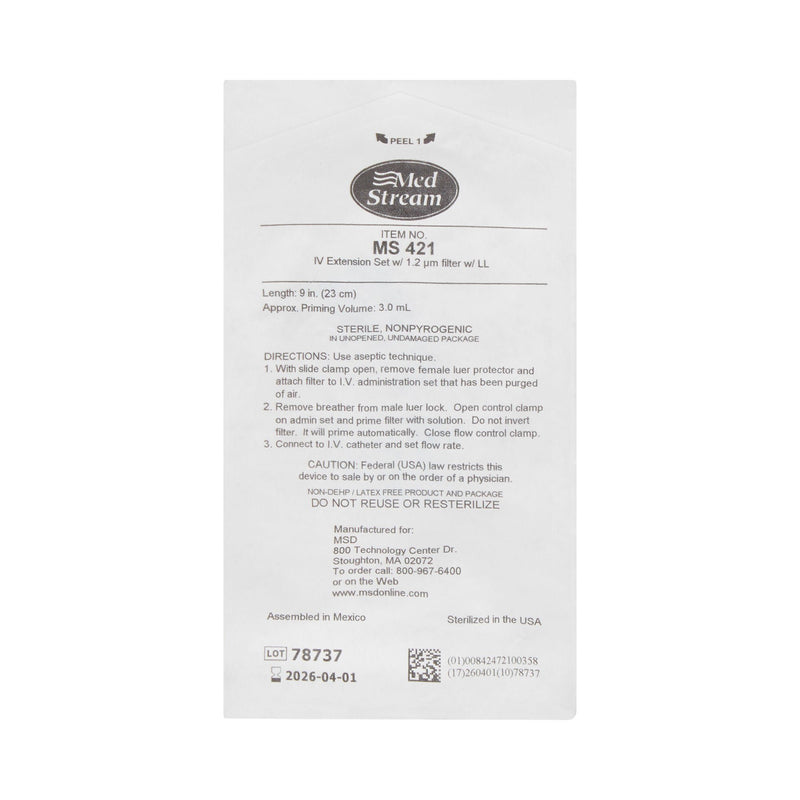 McKesson IV Extension Set, Standard Bore 9-inch Tubing, 1.2 Micron Filter