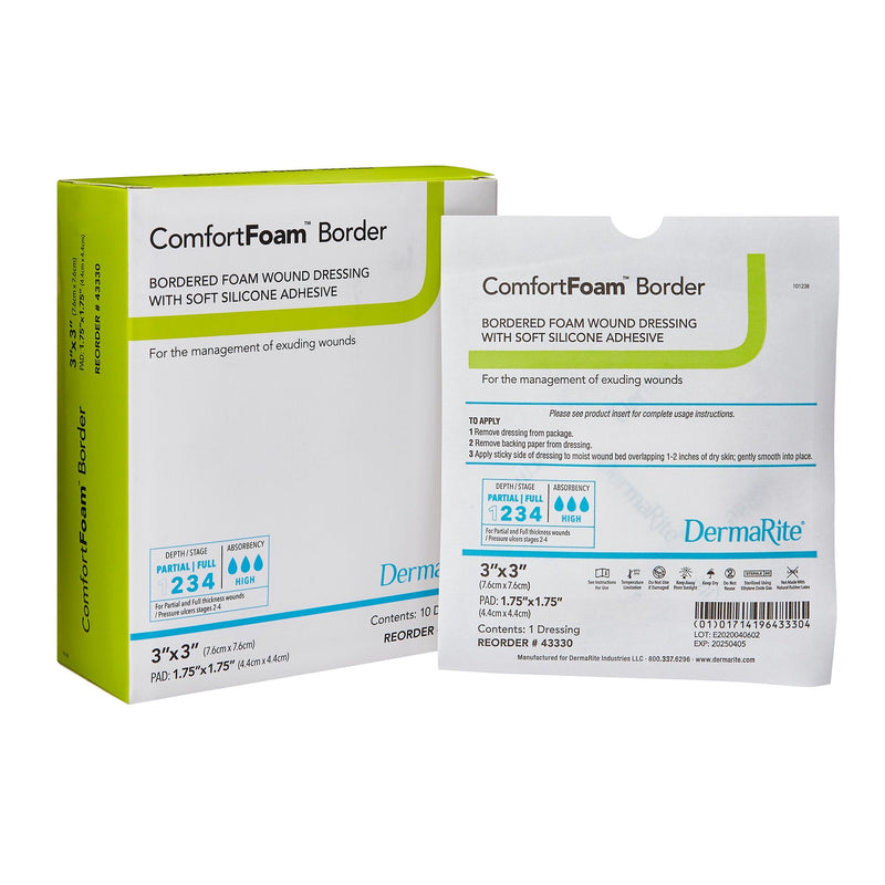 Sion Brands LLC ComfortFoam Border Foam Wound Dressing w/ Soft Silicone Adhesive, 7.6 x 7.6 cm (10/BX) 