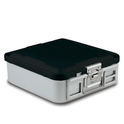 SklarLite Sterilization Container - Half-Size, Standard Lid, Non-Perforated Bottom, 11-1/4" x 11" x 4", Black - 10-4510 