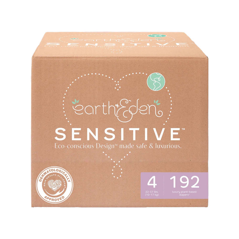 Earth & Eden Sensitive Baby Diapers, Size 4 for Babies Weighing 22 – 37 lbs. (Case of 192)