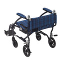 drive Fly-Lite Ultra Transport Wheelchair, Blue Frame w/ Plaid Upholstery (Each)