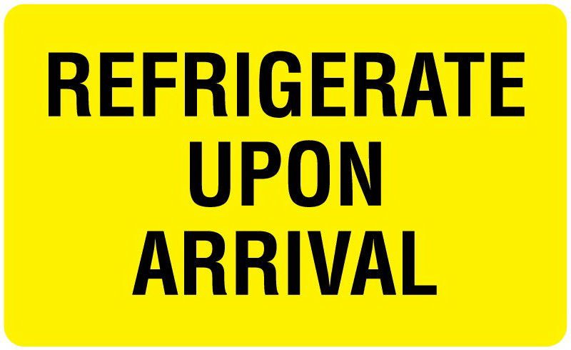 Pre-Printed Label UAL Auxiliary Label Yellow Paper REFRIGERATE UPON ARRIVAL Temperature Control 2-1/8 X 3-1/2 Inch (Roll of 270)