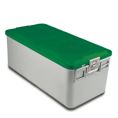 SklarLite Sterilization Container - Full-Size, Safe Lid, Non-Perforated Bottom, 23" x 11" x 10", Green - 10-4224