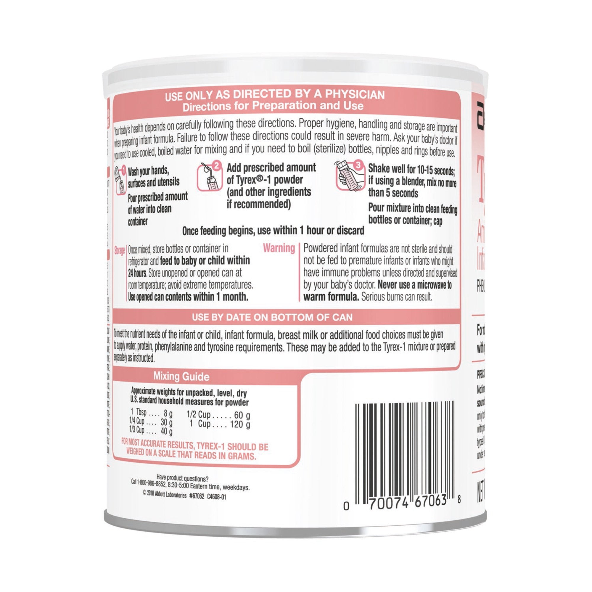 Abbott Nutrition Tyrex-1 Amino Acid–Modified Infant Formula with Iron (6/CS) 