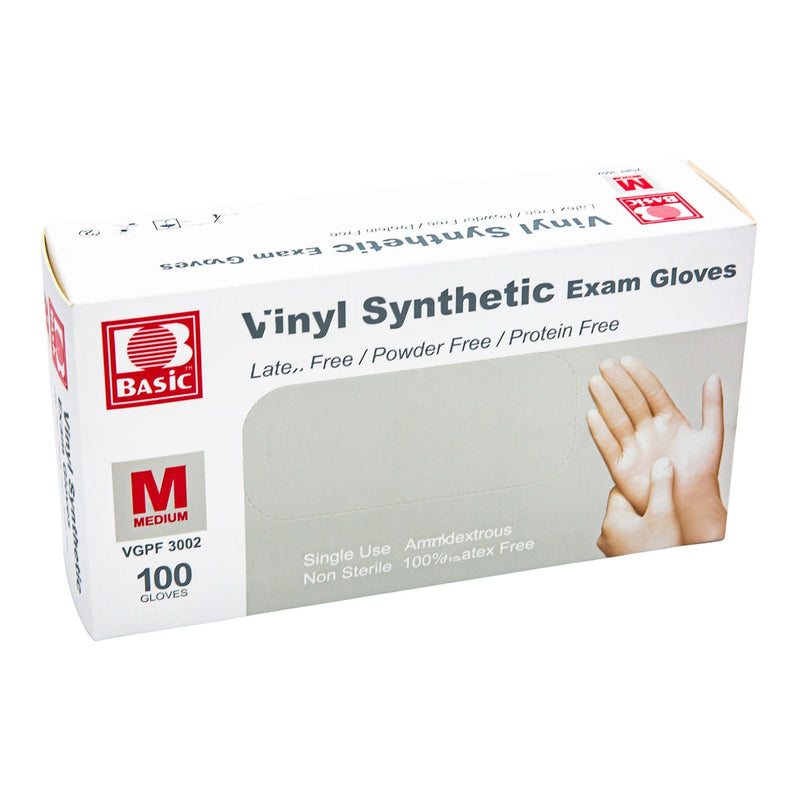 Basic Vinyl Exam Glove, Medium, White (Box of 100 Items)