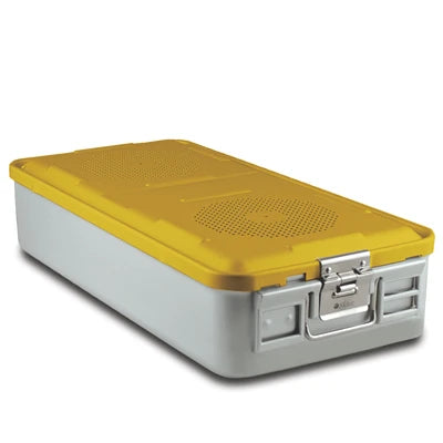 SklarLite Sterilization Container - Full-Size, Standard Lid, Perforated Bottom, 23" x 11" x 5", Yellow - 10-4062