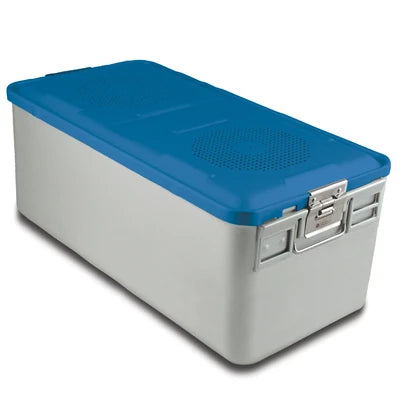 SklarLite Sterilization Container - Full-Size, Standard Lid, Non-Perforated Bottom, 23" x 11" x 10", Blue - 10-4198 