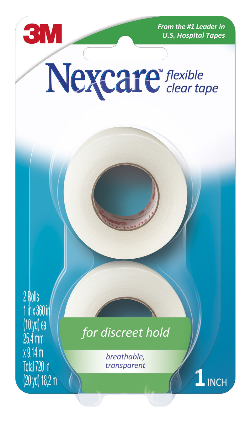 3M Nexcare Flexible Stretchy Fabric Medical Tape, 1 Inch x 10 Yard, Clear (Box of 48)