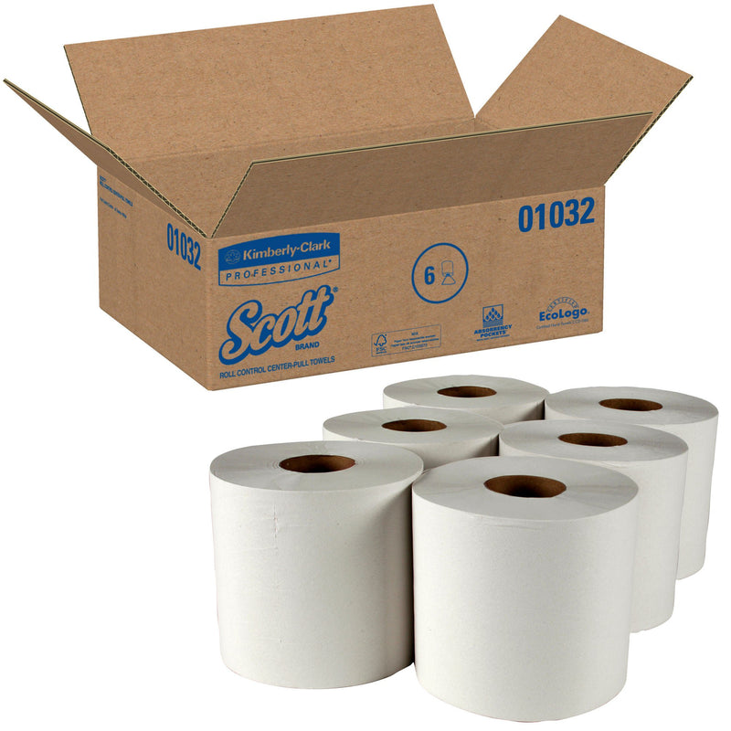 Scott Essential White Paper Towel, 8 x 12 Inch Center Pull Roll (Case of 6 Rolls)