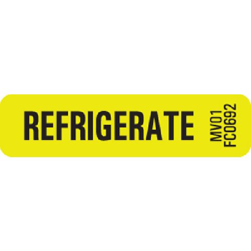 PDC Healthcare Pre-Printed Label MedVision Auxiliary Label Chartreuse Paper REFRIGERATE Black Temperature Control 5/16 X 1-1/4 Inch 