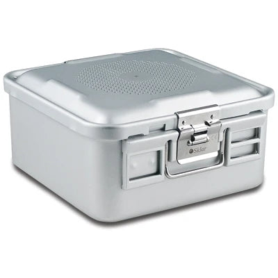 SklarLite Sterilization Container - Half-Size, Standard Lid, Perforated Bottom, 11-1/4" x 11" x 5", Silver - 10-4560 