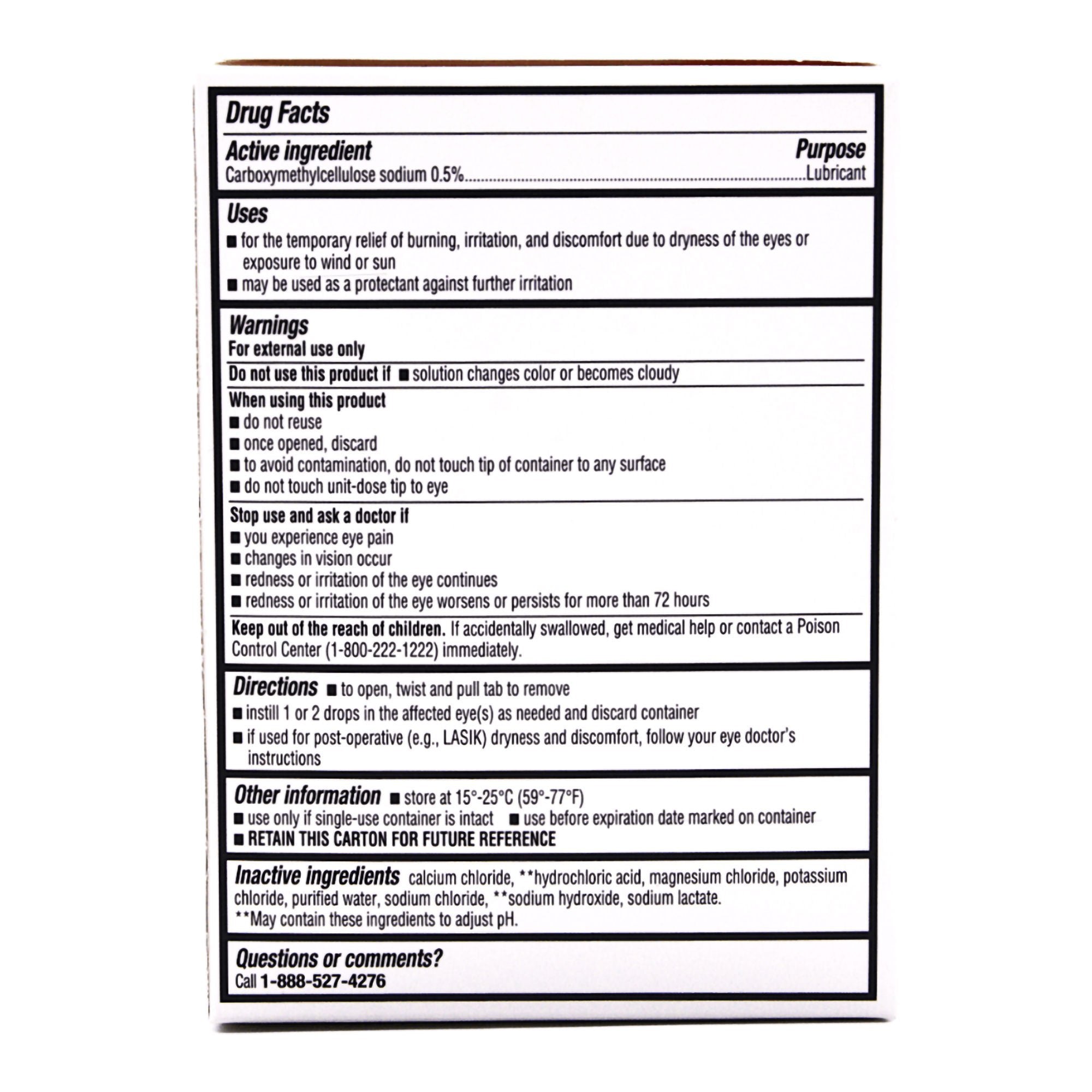 Rugby 0.5% Carboxymethylcellulose Sodium Lubricant Eye Drops, Single Use Vials (Box of 30) 