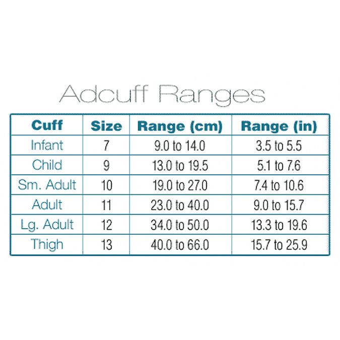 ADC Adcuff Sphygmomanometer Inflation System - Large Adult - Cuff Sizing Chart