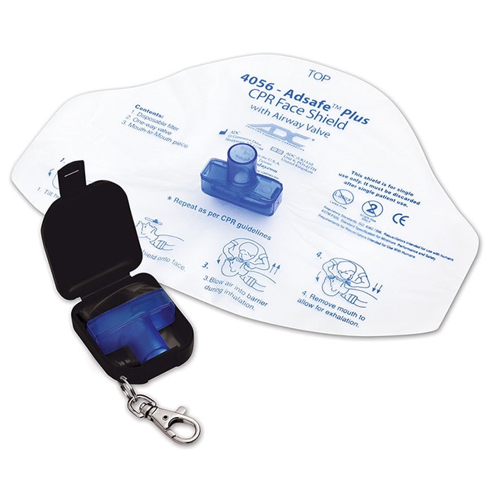 ADC Adsafe Plus CPR Face Shield with One Way Valve Keychain  Black - Display Packaging