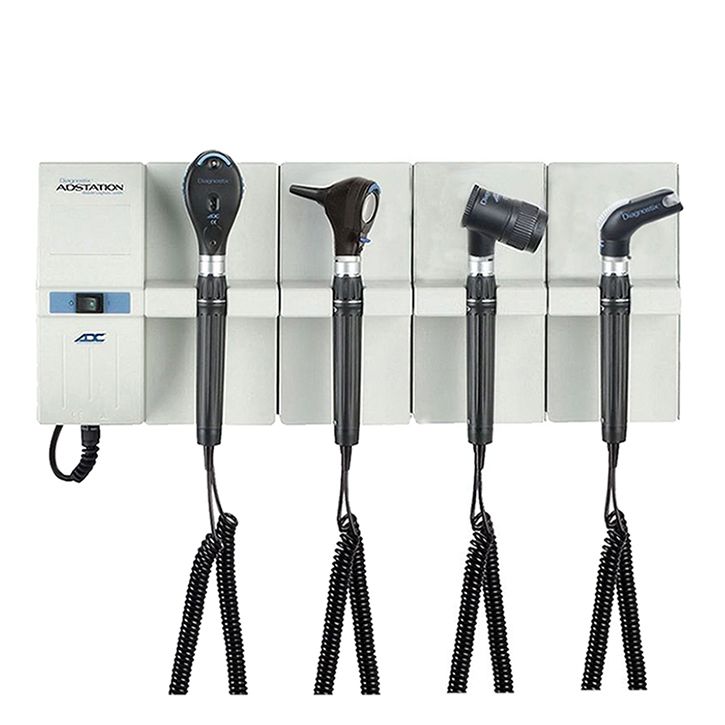 ADC Adstation 5610-56 3.5V Wall Otoscope/Ophthalmoscope/Throat Illuminator/Dermascope Diagnostic Set  Xenon Oto|LED Ophth|Xenon Throat Illuminator|LED D
