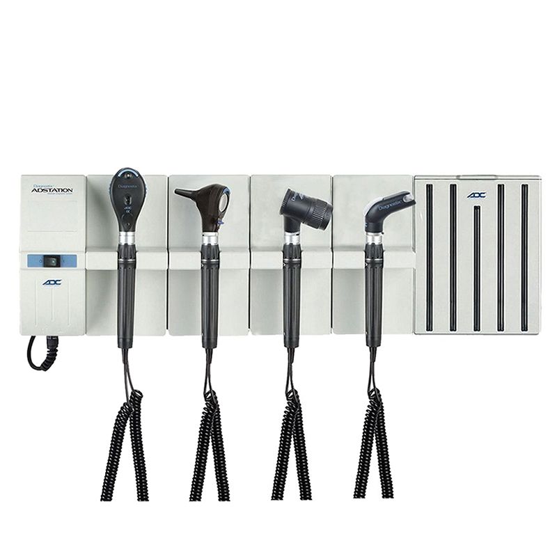 ADC Adstation 56102-56 3.5V Wall Otoscope/Coax Plus Ophthalmoscope/Throat Illuminator/Dermascope Diagnostic Set  Xenon Oto|LED Ophth|Xenon Throat Illum|LED Derma|D