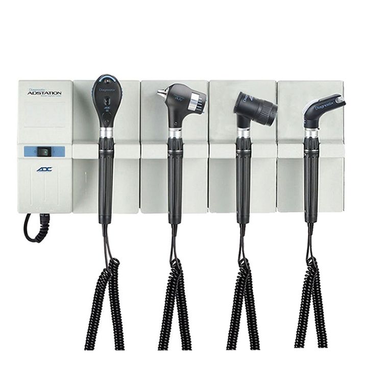 ADC Adstation 5680-56 3.5V Wall PMV Otoscope/Ophthalmoscope/Throat Illuminator/Dermascope Diagnostic Set  Xenon Oto|LED Ophth|Xenon Throat Illuminator|LED D