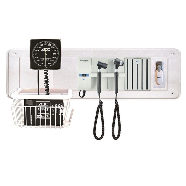 ADC Adstation 5681-35 3.5V Wall PMV Otoscope/Dermascope Diagnostic Set with Wallboard  LED Oto|LED Dermascope|Dispenser, Aneroid,|Thermom