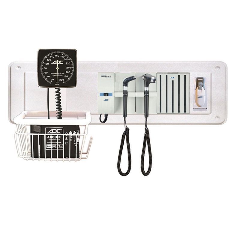 ADC Adstation 5681-36 3.5V Wall PMV Otoscope/Throat Illuminator Diagnostic Set with Wallboard  Xenon Oto|LED Throat Illum|Dispenser|Aneroid,|Ther