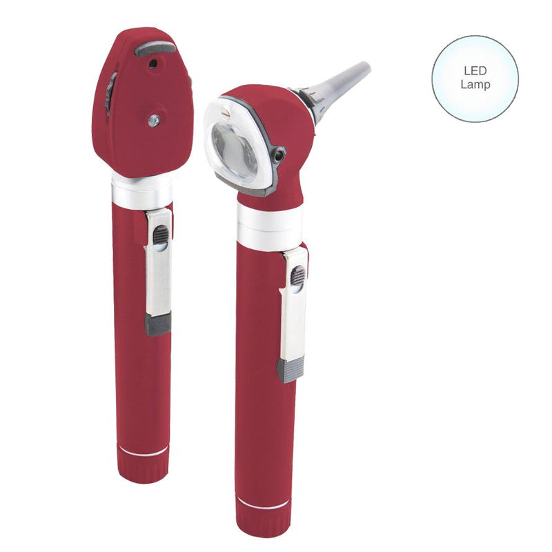 ADC Diagnostix 5110N Dual Handle Pocket Otoscope/Ophthalmoscope Diagnostic Set  Burgundy Otoscope/Ophthalmoscope with LED Lamp and