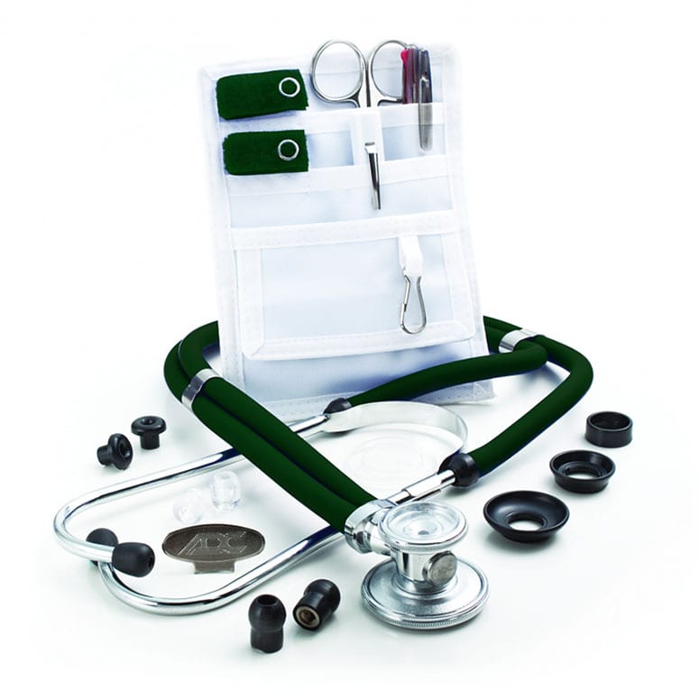 ADC Nurse Combo Adscope 641 Sprague Stethoscope and Pocket Pal II Kit - Dark Green