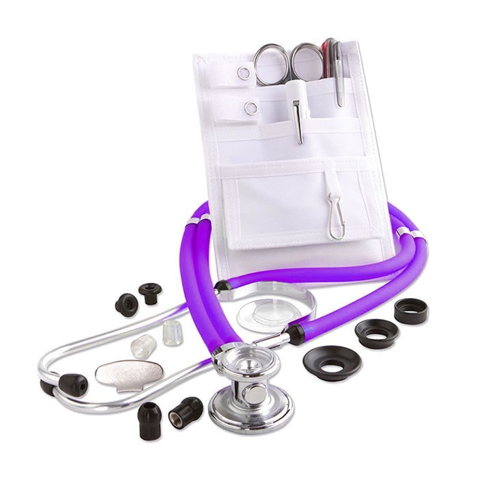 ADC Nurse Combo Adscope 641 Sprague Stethoscope and Pocket Pal II Kit  Frosted Plum