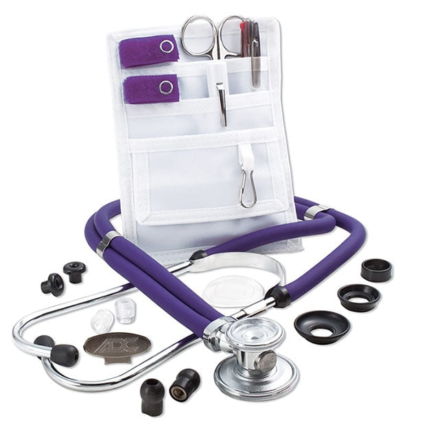 ADC Nurse Combo Adscope 641 Sprague Stethoscope and Pocket Pal II Kit  Purple