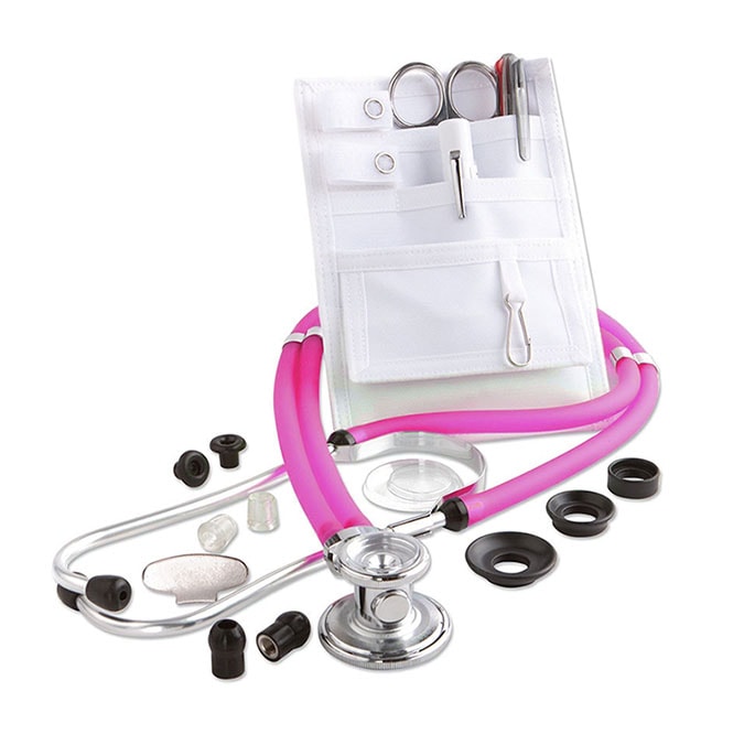 ADC Nurse Combo Adscope 641 Sprague Stethoscope and Pocket Pal II Kit  Frosted Magenta