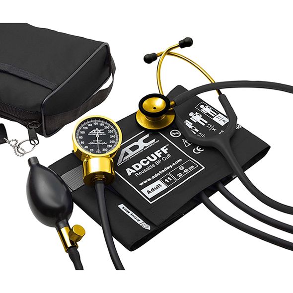 ADC Pro's Combo III 778-603 Pocket Aneroid/Clinician Scope Kit  Gold Finish Black Tubing