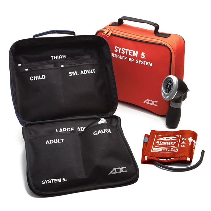 ADC System 5 Portable 5 Cuff Sphygmomanometer Multicuff Kit  Orange Cuffs