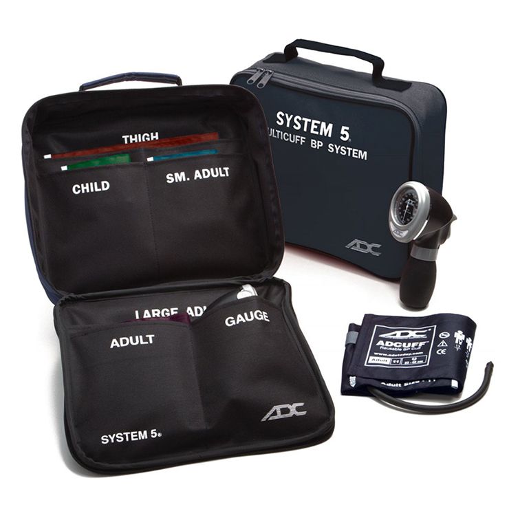 ADC System 5 Portable 5 Cuff Sphygmomanometer Multicuff Kit - Multicolor Cuffs