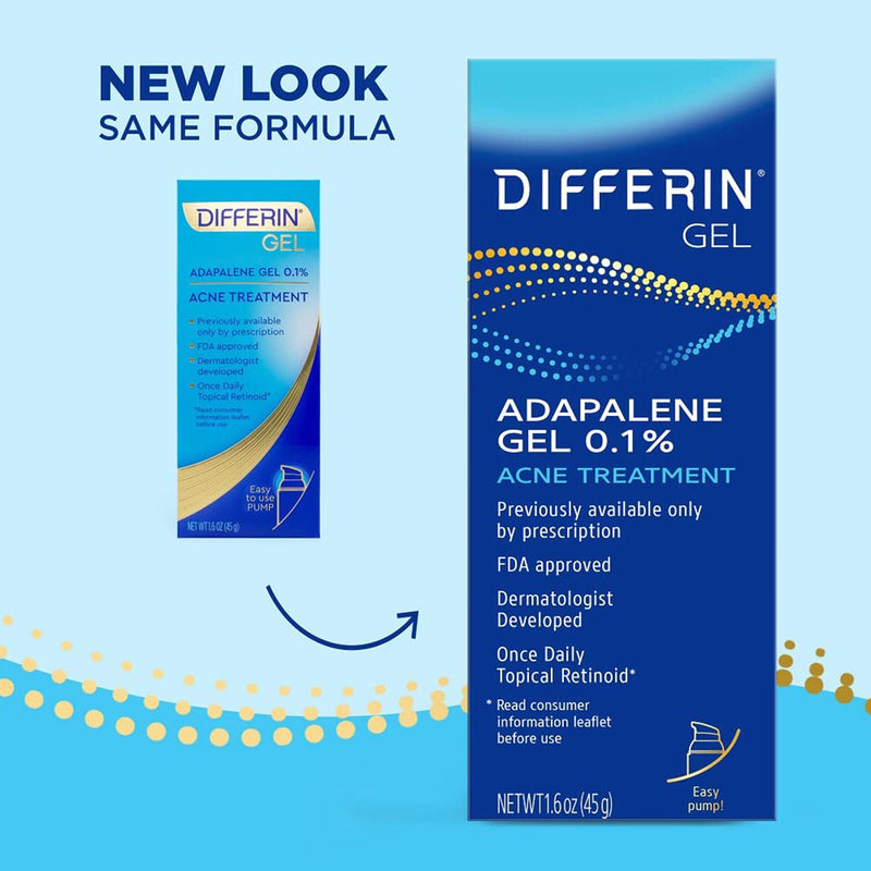 Differin 0.1% Adapalene Gel Acne Treatment, 45-gram Pump Bottle