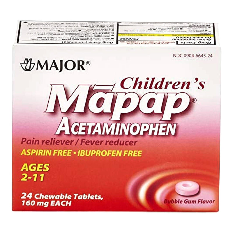 Mapap Acetaminophen Children's Pain Relief / Fever Reducer, Bubble Gum flavor (Box of 24)