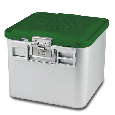 SklarLite Sterilization Container - Half-Size, Safe Lid, Perforated Bottom, 11-1/4" x 11" x 10", Green - 10-4736 