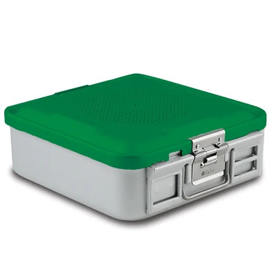 SklarLite Sterilization Container - Half-Size, Safe Lid, Perforated Bottom, 11-1/4" x 11" x 4", Green - 10-4544