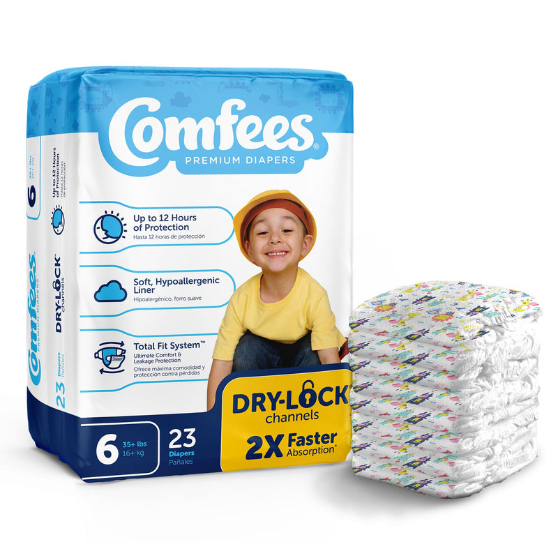 Attends Comfees Premium Baby Diapers, Tab Closure, Kid Design, Size 6 (Case of 92)