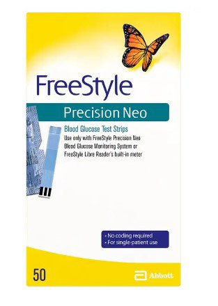 Abbott Blood Glucose Test Strips FreeStyle Percision Neo 50 Strips per Pack For use with Freestyle Blood Glucose Meter (12/CS) 