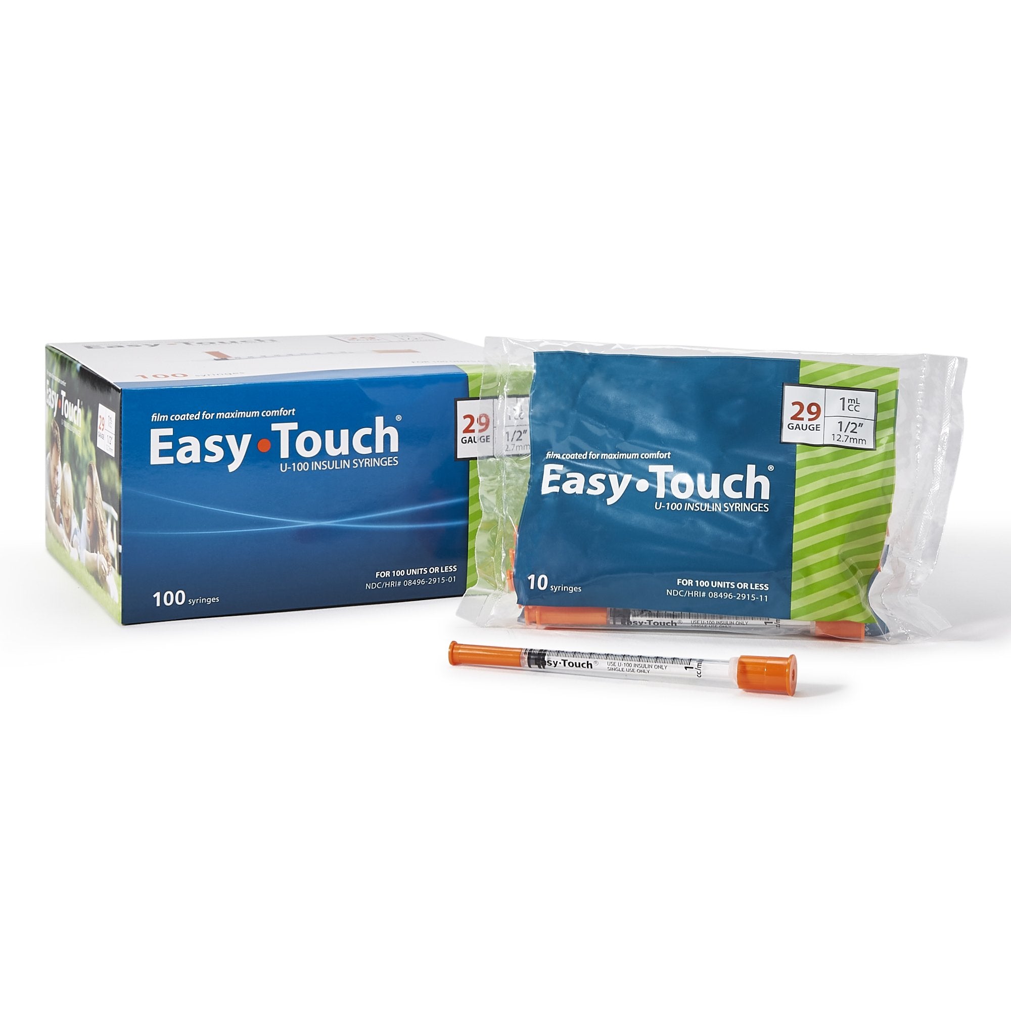 MHC Medical EasyTouch Standard Insulin 1cc Syringe with Needle, 29 Gauge, 1/2 Inch Length (500/CS) 