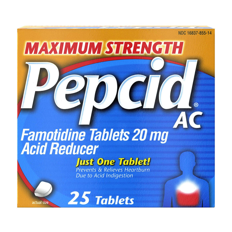 Pepcid AC Famotidine 20 mg Acid Reducer Tablets Maximum Strength (Box of 25)