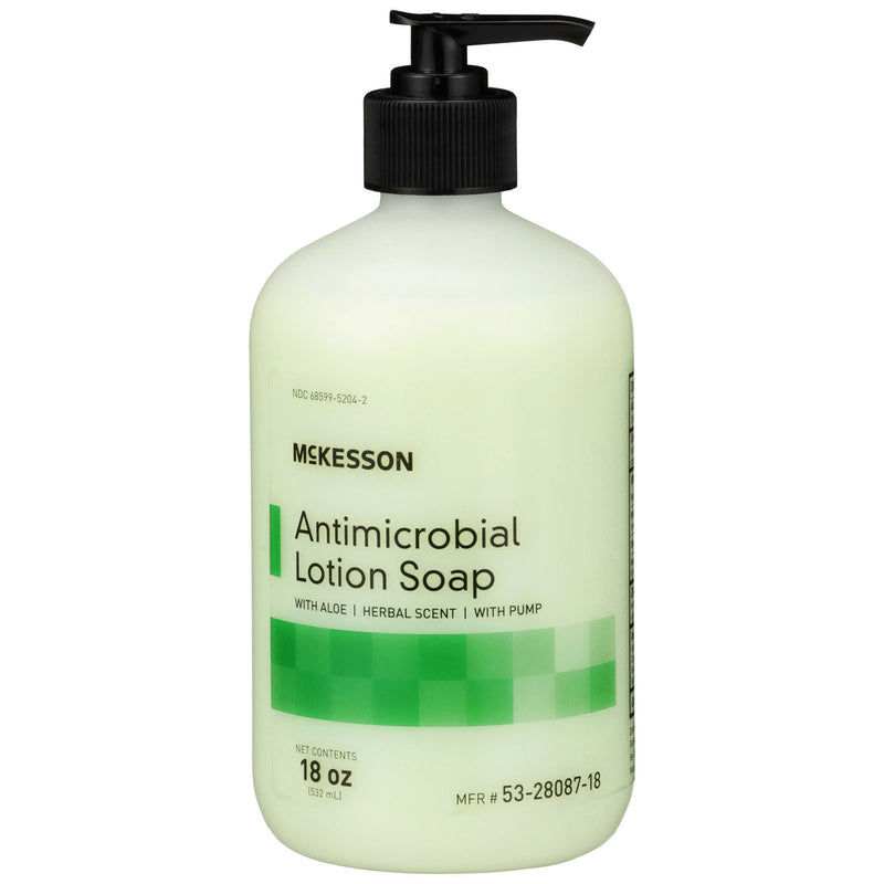 McKesson Antimicrobial Lotion Soap, Herbal Scent, 18-ounce Pump Bottle (Case of 12)