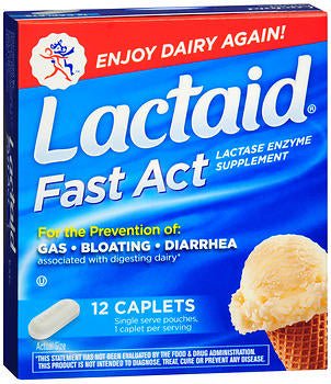 Dietary Supplement Lactaid Lactase Enzyme 9,000 FCC Units Strength Caplet 12 per Box